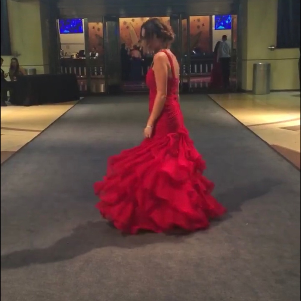 Red ruffled prom dress